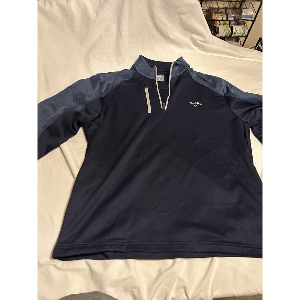 Callaway Golf 1/4 Zip Pullover Jacket Men Large Navy Blue Colorblock Windshirt‎
